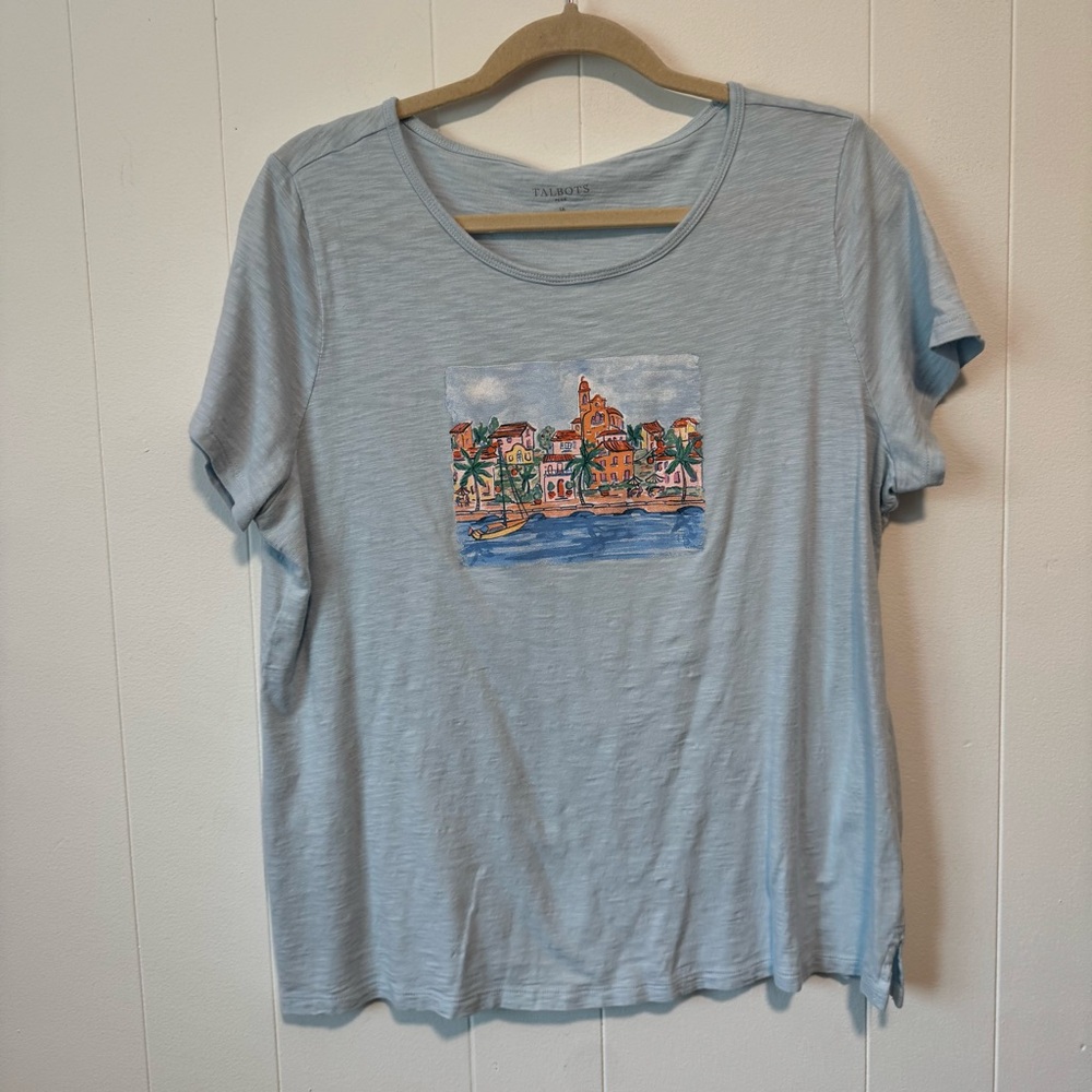 TALBOTS Light Blue Coastal Print Graphic Tee